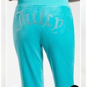 Juicy Couture Velour Track‎ Pants Blue XL Y2K Rhinestone Logo Lounge
